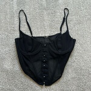 White Fox Black Corset Crop Top